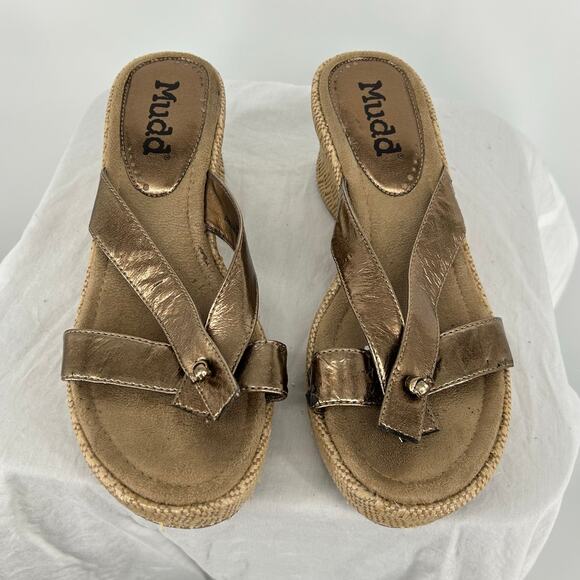 VTG y2k Women's Gold MUDD Painter Strappy Platform Slip On Thong Sandals Sz 9M - Picture 3 of 9